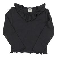 Tmavošedé žebrované triko s límečkem Kiki&Koko