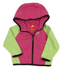 Růžovo-limetková propínací mikina s logem a kapucí Nike 