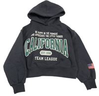 Sivá crop mikina s nápisom a kapucňou