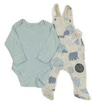 Nové - 2set - Světlemodré body + bílé lacláče so sloníky M&S