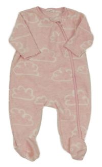 Světlerůžový fleecový overal s mráčky Next 