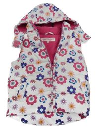 Bílá šusťáková prošívaná zateplená vesta s kytičkami a kapucí Girl2Girl