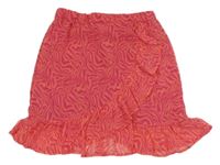 Fuchsiovo-oranžová vzorovaná šifónová sukňa s volánikom Only