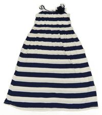 Tmavomodro-biele pruhované bavlnené dlhé šaty s kvietkom H&M