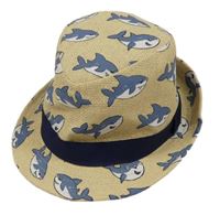 Béžový slaměný klobouk se žraloky Kids