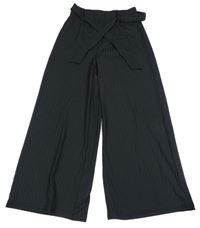 Čierne rebrované culottes nohavice s opaskom Page One Young