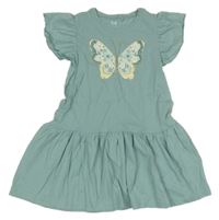 Zelenošedé bavlnené šaty s motýlom C&A