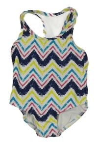 Bielo-farebné vzorované jednodielne plavky