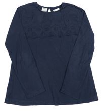 Tmavomodré tričko s výšivkou Zara