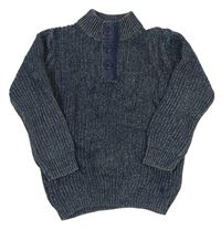 Tmavomodro-sivý melírovaný rebrovaný sveter F&F