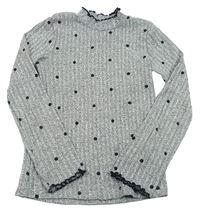 Sivý melírovaný bodkovaná ý rebrovaný úpletový rolák F&F