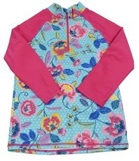 Azurovo-tmavorůžové vzorované UV triko s kytičkami Monsoon