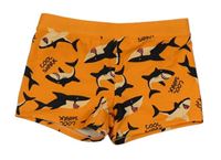 Oranžové nohavičkové plavky so žralokmi sports