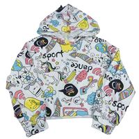 Biela oversize crop mikina s obrázkami a kapucňou SHEIN