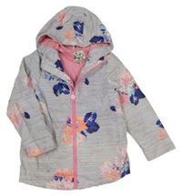 Bílo-námořnicky modrá pruhovaná nepromokavá jarní bunda s květy a kapucí joules