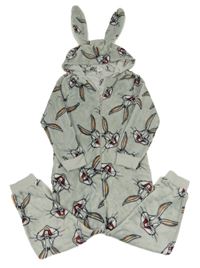 Sivá plyšová kombinéza s Bugs Bunnym a kapucňou