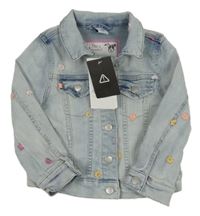 Nové - světlemodrá tepláková riflová bunda s květy dopodopo