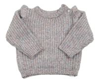 Světlefialovo-modro-bílý melírovaný žebrovaný svetr s volánky Nutmeg