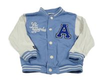 Modro-bílá baseballová mikina s písmenkem a nápisy a pruhy Next