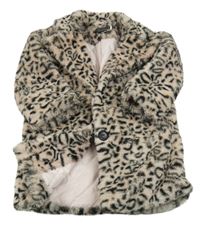 Světlepudrovo-černý vzorovaný kožešinový zateplený kabát 