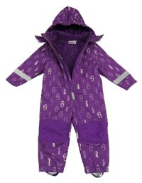 Purpurová softshellová zateplená kombinéza s tučňáčky a kapucí Topomini