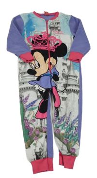 Bielo-modro-fialovo-tmavoružový fleecový overal s Minnie PRIMARK