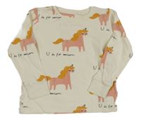 Smetanové pyžamové triko s jednorožci Next