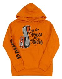 Tmavooranžová mikina s nápismi a vreckom a kapucňou JAKO