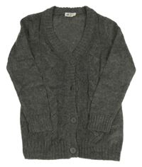 Tmavošedý melírovaný vzorovaný propínací svetr H&M