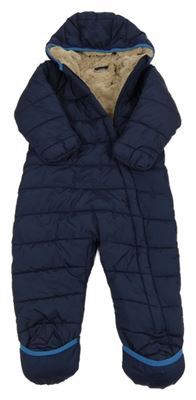 Tmavomodrá prošívaná šusťáková zimní kombinéza s kapucí POCOPIANO