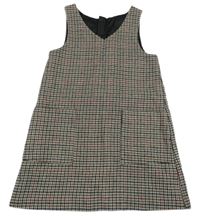 Smetanovo-hnedo-tmavomodro-vínové kockované vlnené šaty St. Bernard