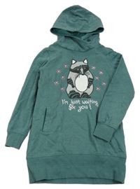 Šalvějové melírované teplákové šaty s mývalem a kapucí YIGGA