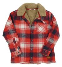 Červeno-tmavomodro-bílá kostkovaná zateplená košilová bunda M&S