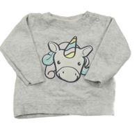 Svetlosivá melírovaná zamatová mikina s jednorožcom dopodopo