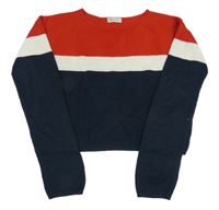 Červeno-bielo-tmavomodrý rebrovaný oversize crop sveter H&M