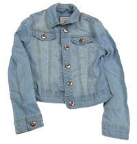 Svetlomodrá rifľová crop bunda s golierikom Tu