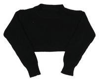 Čierny rebrovaný pletený crop sveter SHEIN