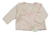 Nové - světlerůžová sametová zavinovací propínací podšitá mikina s květy Mothercare