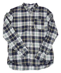 Tmavomodro-bílo-tmavozeleno/žlutá kostkovaná košile H&M