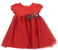 Červené šaty s tylovou sukní a mašlou H&M