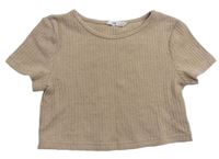 Béžové rebrované úpletové crop tričko Shein