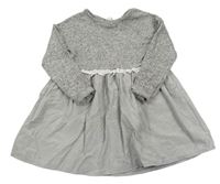 Sivé úpletové šaty s plátěnou pruhovanou sukní