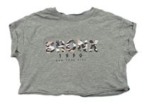 Sivé melírované crop tričko s nápismi New Look