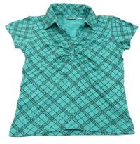 Tyrkysovo-čierne kárované polo tričko NKD