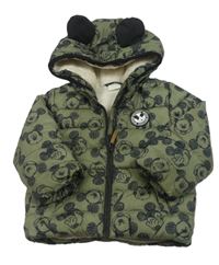 Khaki šusťáková zimní bunda s Mickeym a kapucí Disney