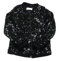 Černá flitrová podšitá propínací mikina H&M