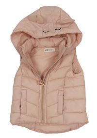 Ružová šušťáková zateplená vesta s kapucňou s uškami H&M