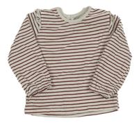 Bielo-vínové pruhované tričko s volánikmi zn. Primark