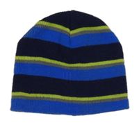 Modro-limetkovo-šedá pruhovaná čepice