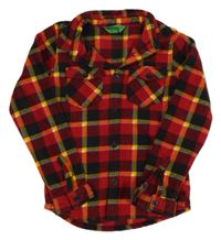 Červeno-čierno-žltá kockovaná fleecová funkčná košeľová bunda Mountain Warehouse